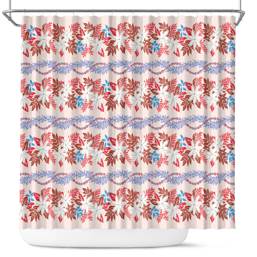 Monstera Tiare Plumeria Lei Pattern Shower Curtain Red Version