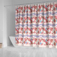 Monstera Tiare Plumeria Lei Pattern Shower Curtain Red Version