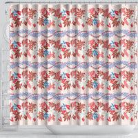 Monstera Tiare Plumeria Lei Pattern Shower Curtain Red Version