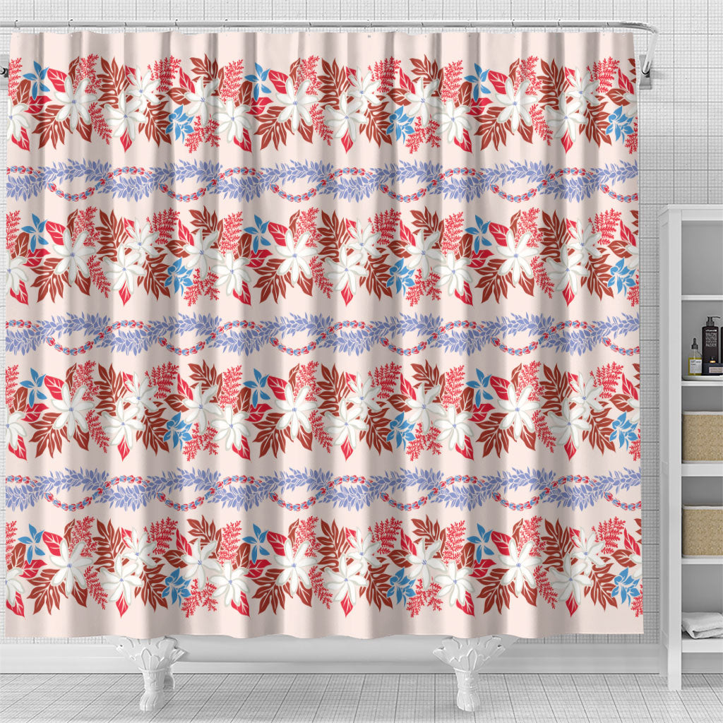 Monstera Tiare Plumeria Lei Pattern Shower Curtain Red Version