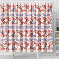 Monstera Tiare Plumeria Lei Pattern Shower Curtain Red Version