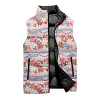 Monstera Tiare Plumeria Lei Pattern Sleeveless Puffer Jacket Red Version LT01 - Polynesian Pride