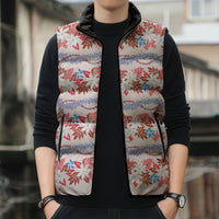 Monstera Tiare Plumeria Lei Pattern Sleeveless Puffer Jacket Red Version LT01 - Polynesian Pride