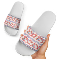 Monstera Tiare Plumeria Lei Pattern Slide Sandals Red Version LT01 - Polynesian Pride
