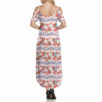 Monstera Tiare Plumeria Lei Pattern Summer Maxi Dress Red Version LT01 - Polynesian Pride
