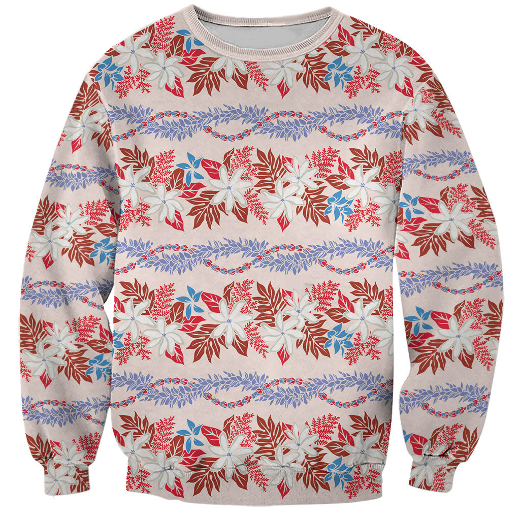 Monstera Tiare Plumeria Lei Pattern Sweatshirt Red Version LT01 Unisex Red - Polynesian Pride