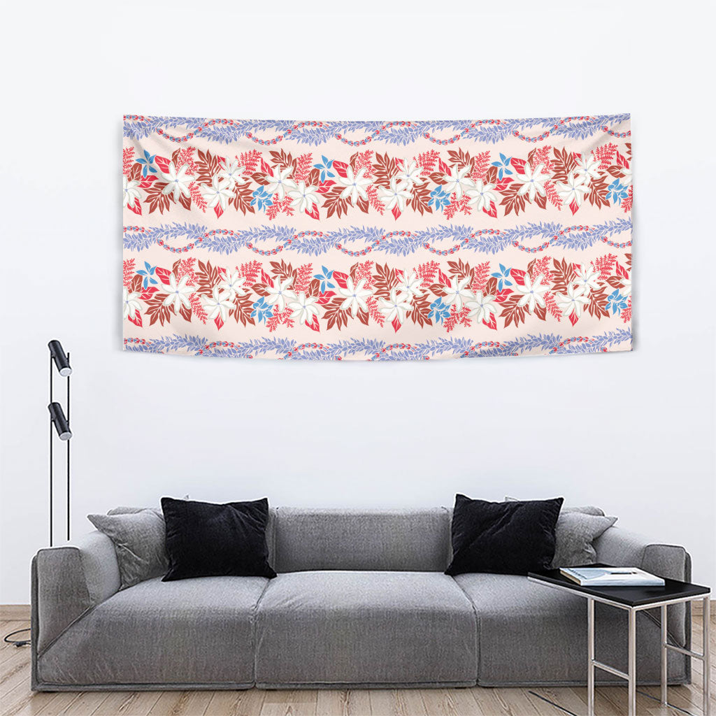Monstera Tiare Plumeria Lei Pattern Tapestry Red Version LT01 - Polynesian Pride