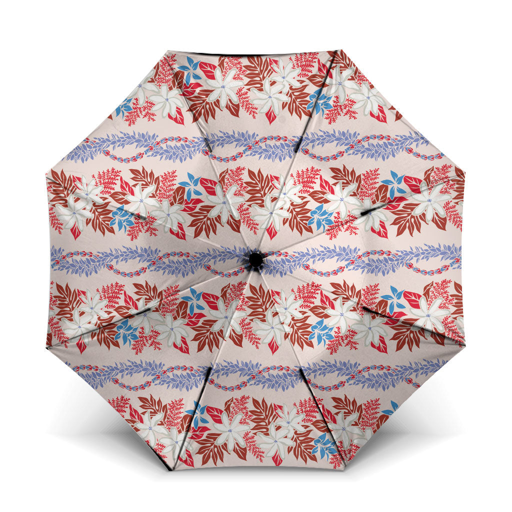 Monstera Tiare Plumeria Lei Pattern Umbrella Red Version