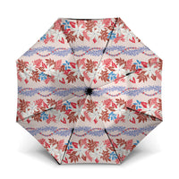 Monstera Tiare Plumeria Lei Pattern Umbrella Red Version LT01 One Size Folded 11.42 inch Opened Diameter 37.4 inch Red - Polynesian Pride