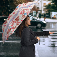 Monstera Tiare Plumeria Lei Pattern Umbrella Red Version LT01 - Polynesian Pride