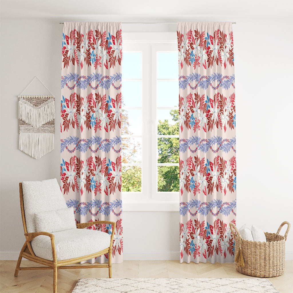 Monstera Tiare Plumeria Lei Pattern Window Curtain Red Version LT01 - Polynesian Pride