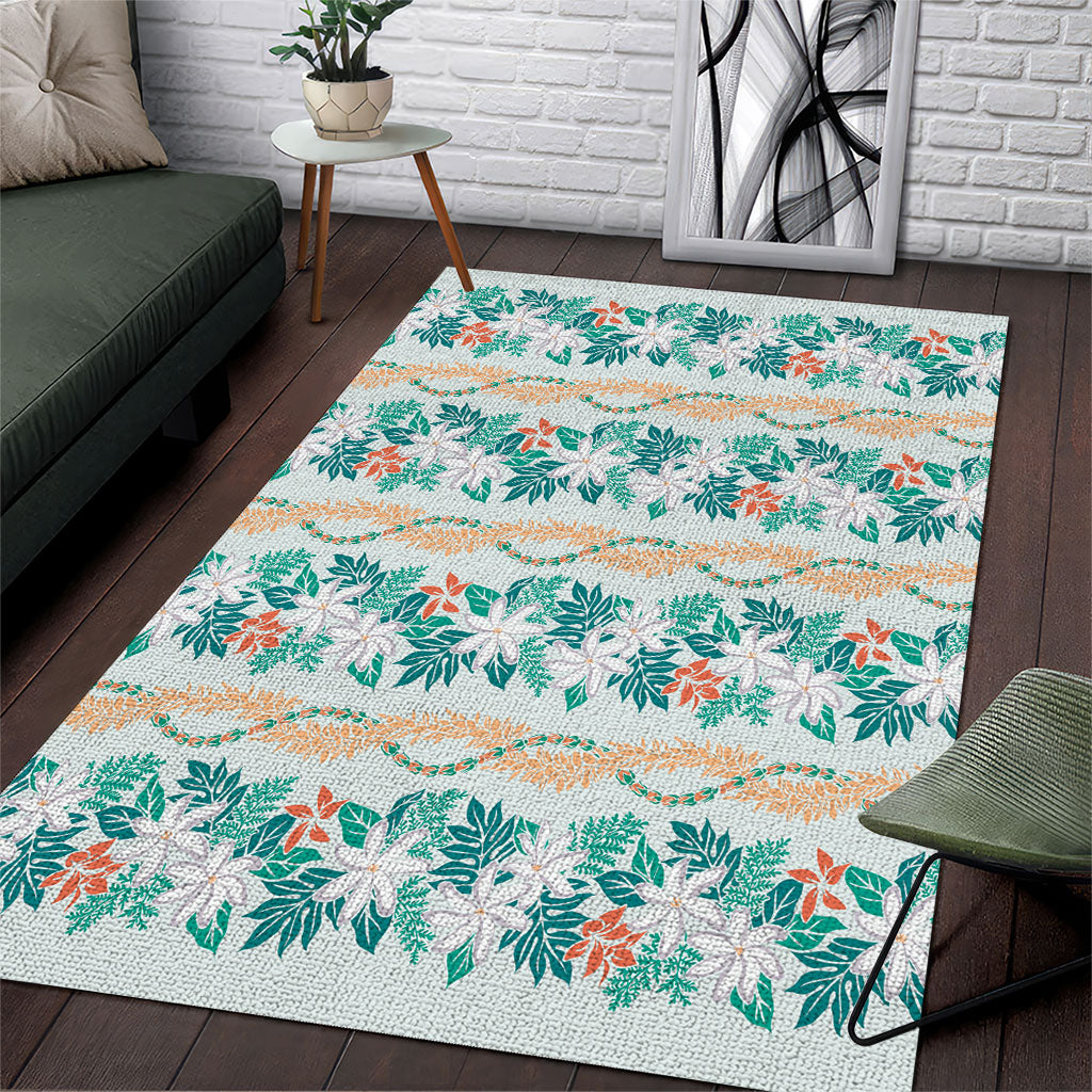 Monstera Tiare Plumeria Lei Pattern Area Rug Teal Version LT01 Teal - Polynesian Pride