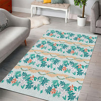 Monstera Tiare Plumeria Lei Pattern Area Rug Teal Version LT01 - Polynesian Pride
