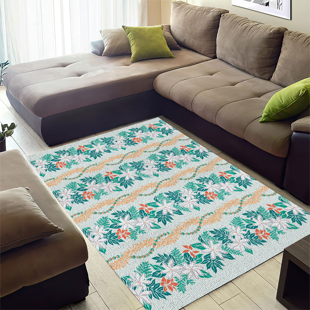 Monstera Tiare Plumeria Lei Pattern Area Rug Teal Version LT01 - Polynesian Pride