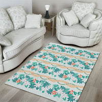 Monstera Tiare Plumeria Lei Pattern Area Rug Teal Version LT01 - Polynesian Pride