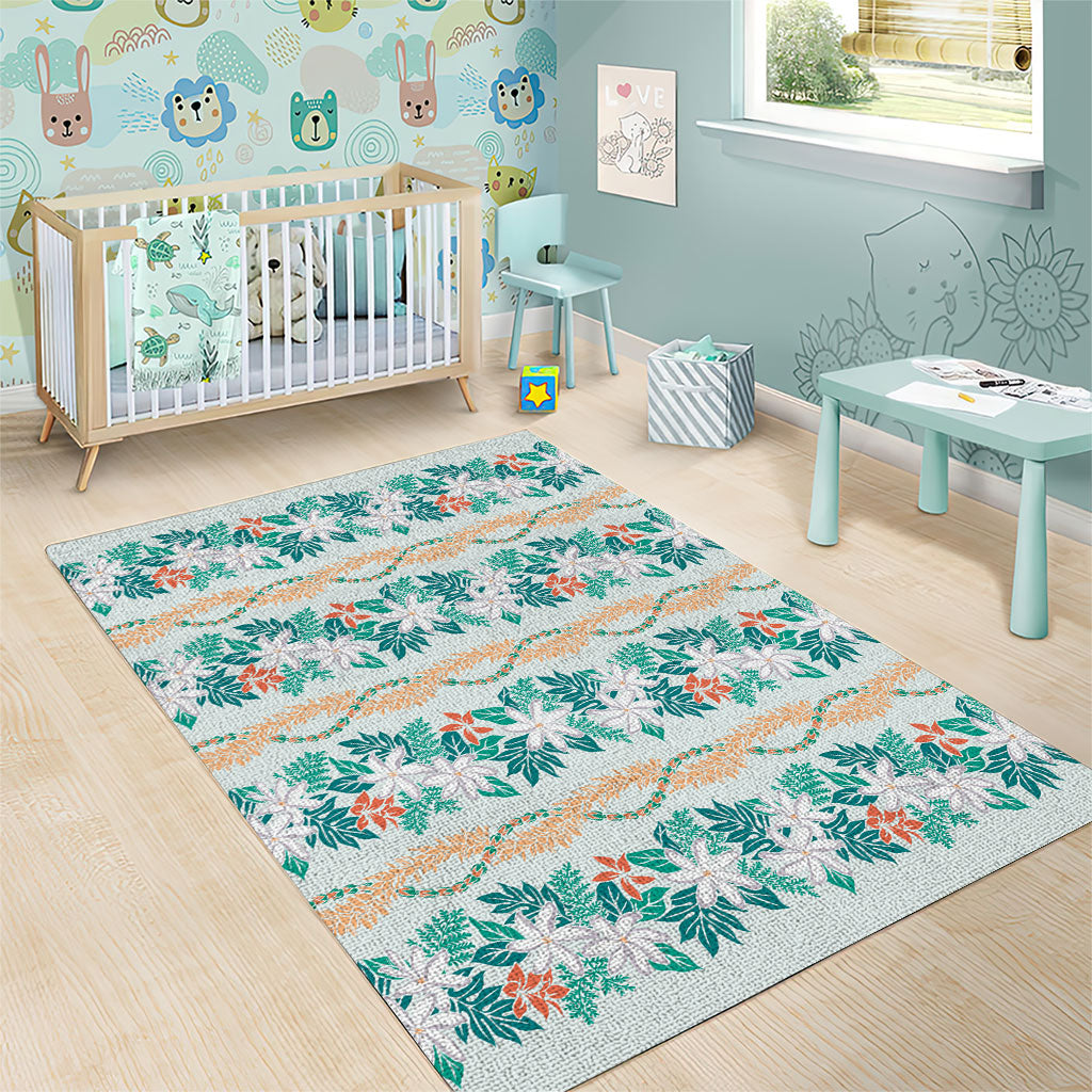 Monstera Tiare Plumeria Lei Pattern Area Rug Teal Version LT01 - Polynesian Pride