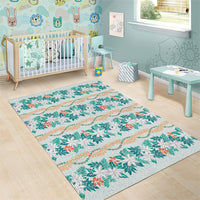 Monstera Tiare Plumeria Lei Pattern Area Rug Teal Version LT01 - Polynesian Pride