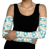 Monstera Tiare Plumeria Lei Pattern Arm Sleeves Teal Version
