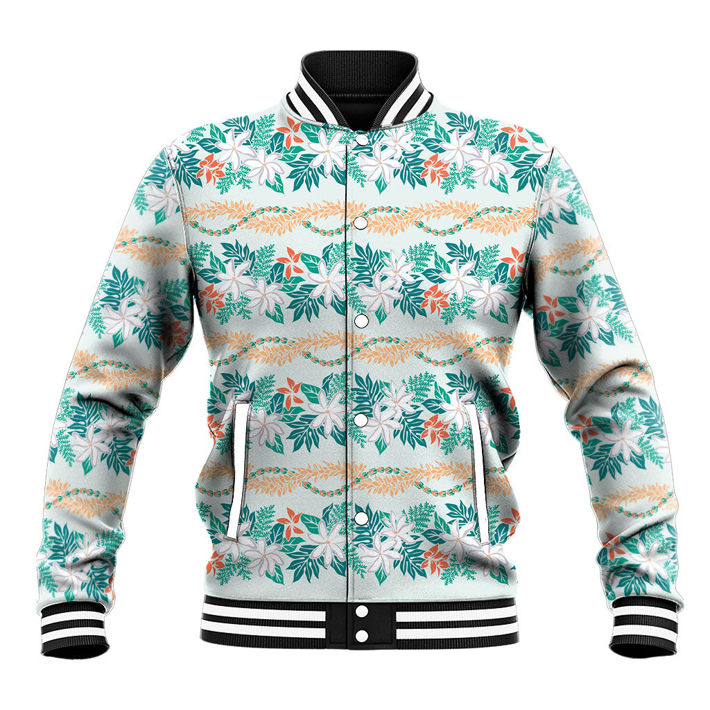 Monstera Tiare Plumeria Lei Pattern Baseball Jacket Teal Version