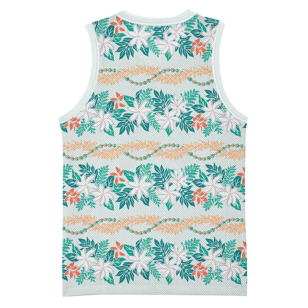 Monstera Tiare Plumeria Lei Pattern Basketball Jersey Teal Version