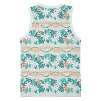 Monstera Tiare Plumeria Lei Pattern Basketball Jersey Teal Version