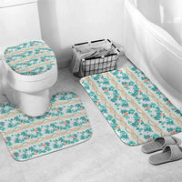 Monstera Tiare Plumeria Lei Pattern Bathroom Set Teal Version LT01 Mat Set Only (3 pcs) One Size Teal - Polynesian Pride