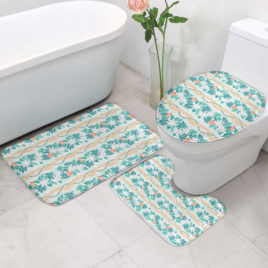 Monstera Tiare Plumeria Lei Pattern Bathroom Set Teal Version LT01 - Polynesian Pride