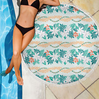 Monstera Tiare Plumeria Lei Pattern Beach Blanket Teal Version