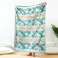 Monstera Tiare Plumeria Lei Pattern Blanket Teal Version