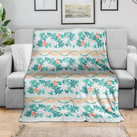 Monstera Tiare Plumeria Lei Pattern Blanket Teal Version