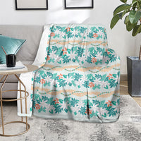 Monstera Tiare Plumeria Lei Pattern Blanket Teal Version