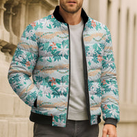 Monstera Tiare Plumeria Lei Pattern Bomber Puffer Jacket Teal Version