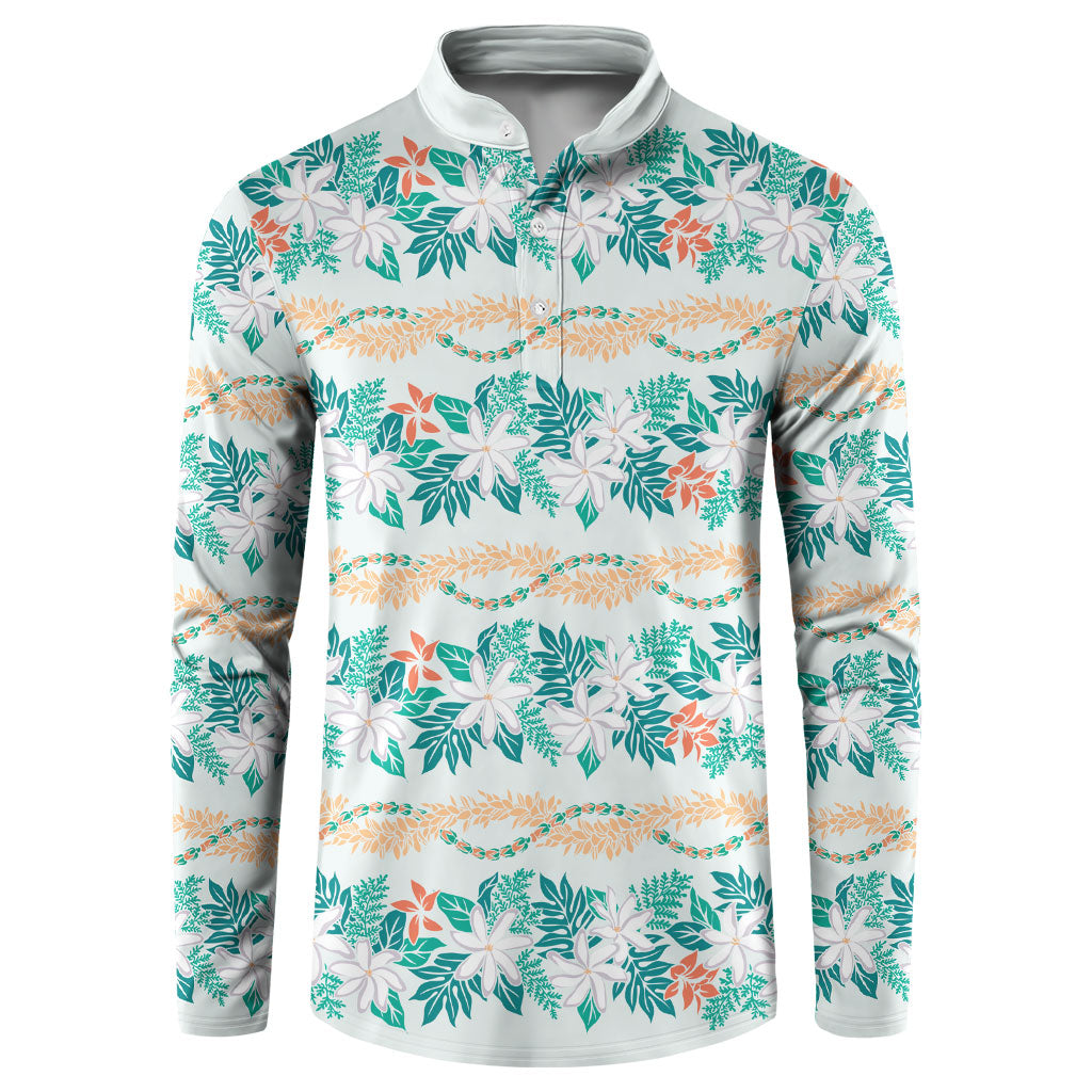 Monstera Tiare Plumeria Lei Pattern Button Sweatshirt Teal Version LT01 Teal - Polynesian Pride