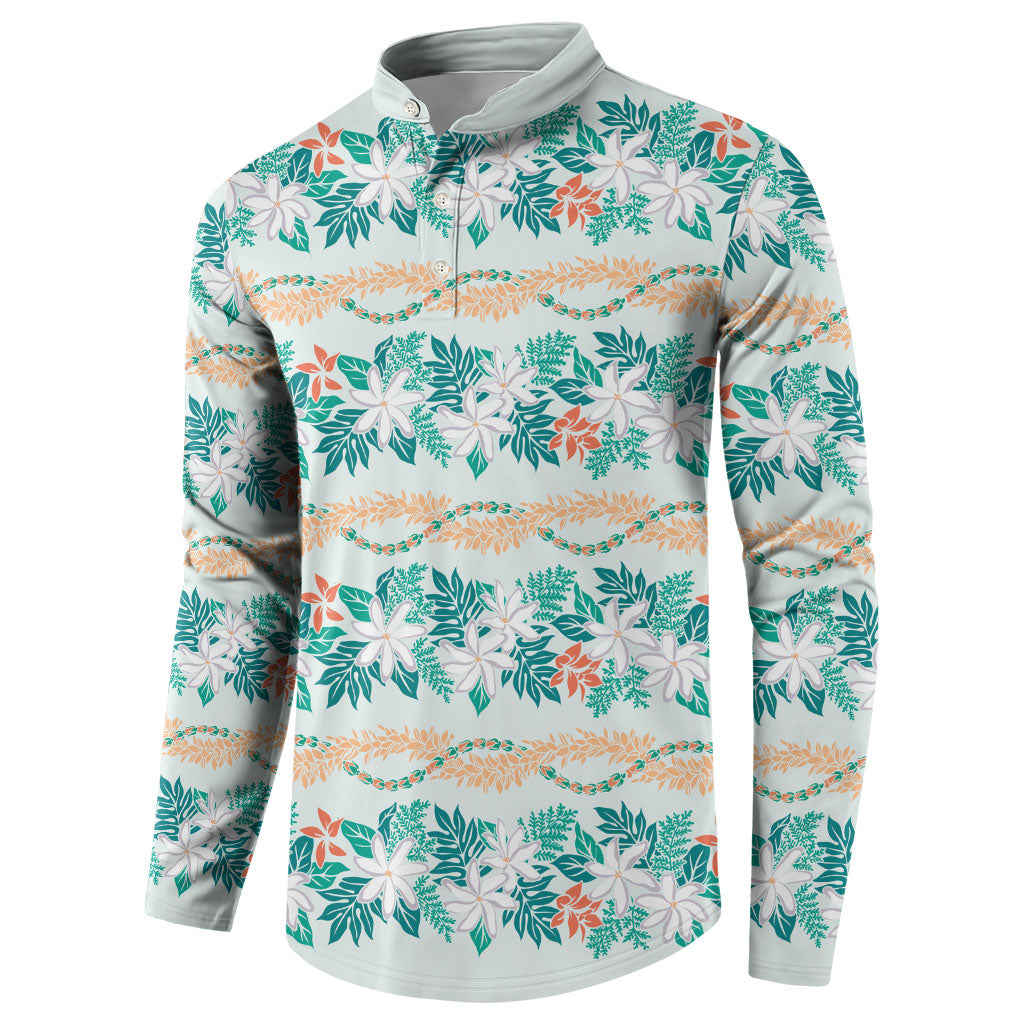 Monstera Tiare Plumeria Lei Pattern Button Sweatshirt Teal Version LT01 - Polynesian Pride