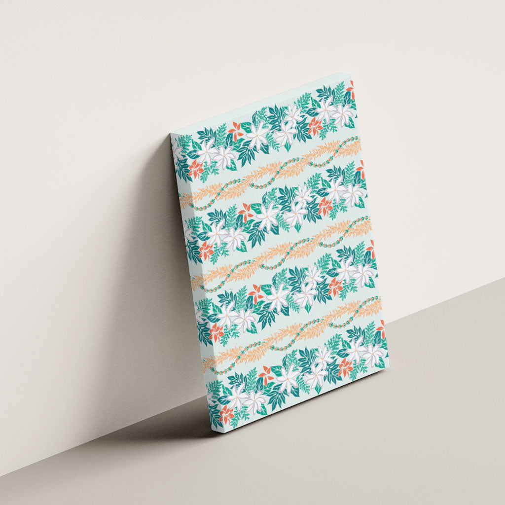Monstera Tiare Plumeria Lei Pattern Canvas Wall Art Teal Version