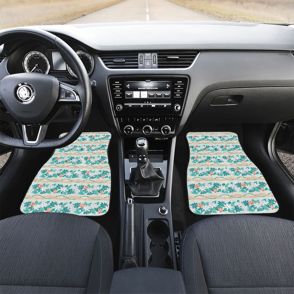 Monstera Tiare Plumeria Lei Pattern Car Mats Teal Version