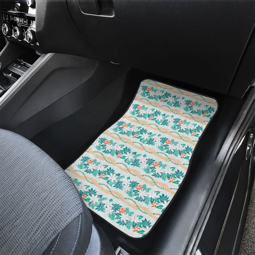 Monstera Tiare Plumeria Lei Pattern Car Mats Teal Version