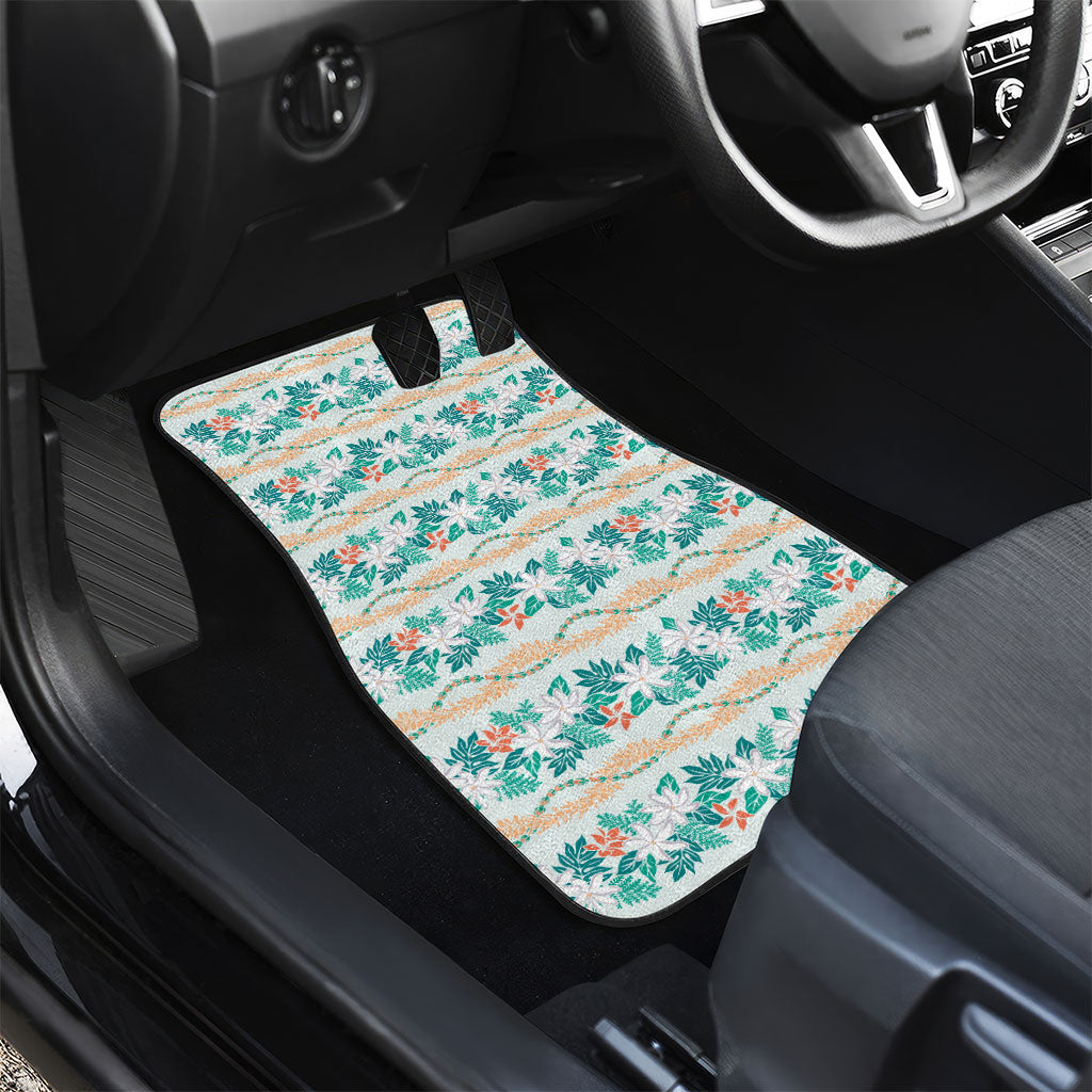 Monstera Tiare Plumeria Lei Pattern Car Mats Teal Version