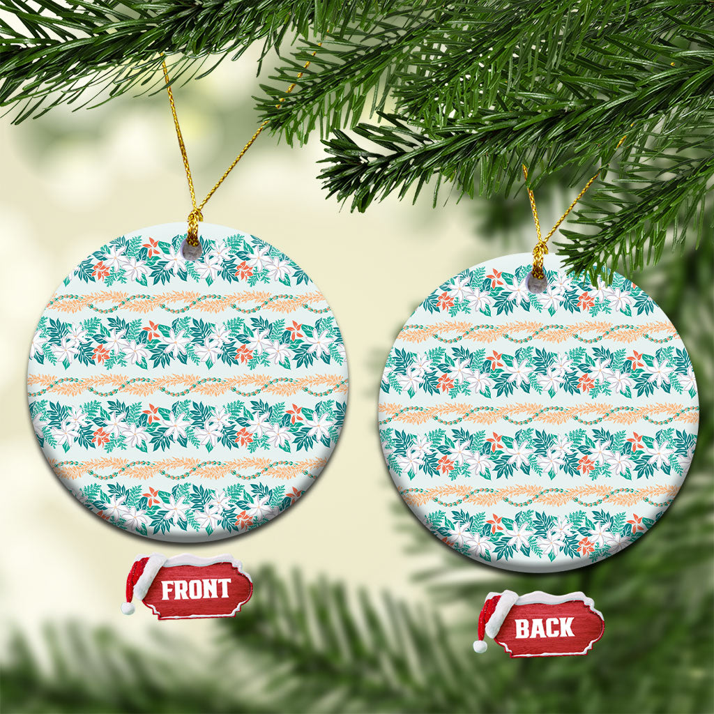 Monstera Tiare Plumeria Lei Pattern Ceramic Ornament Teal Version