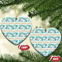 Monstera Tiare Plumeria Lei Pattern Ceramic Ornament Teal Version LT01 Heart Teal - Polynesian Pride