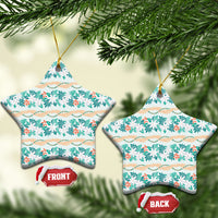 Monstera Tiare Plumeria Lei Pattern Ceramic Ornament Teal Version LT01 Star Teal - Polynesian Pride