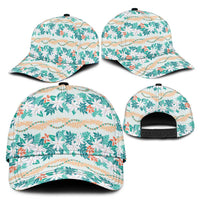 Monstera Tiare Plumeria Lei Pattern Classic Cap Teal Version LT01 - Polynesian Pride