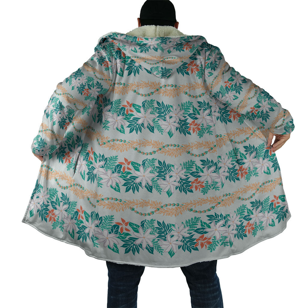 Monstera Tiare Plumeria Lei Pattern Cloak Teal Version LT01 - Polynesian Pride