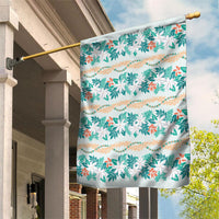 Monstera Tiare Plumeria Lei Pattern Garden Flag Teal Version