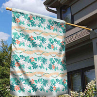 Monstera Tiare Plumeria Lei Pattern Garden Flag Teal Version