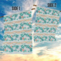 Monstera Tiare Plumeria Lei Pattern Garden Flag Teal Version
