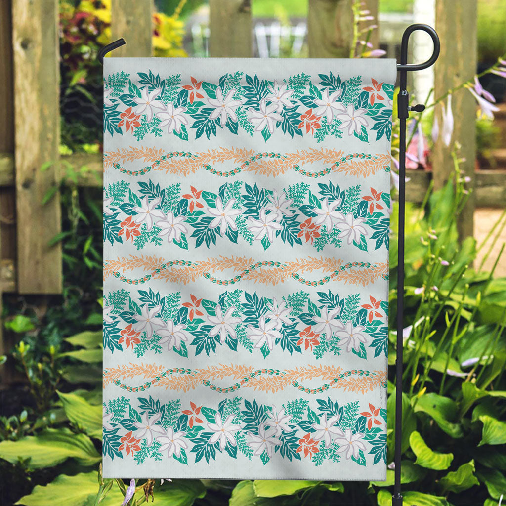Monstera Tiare Plumeria Lei Pattern Garden Flag Teal Version