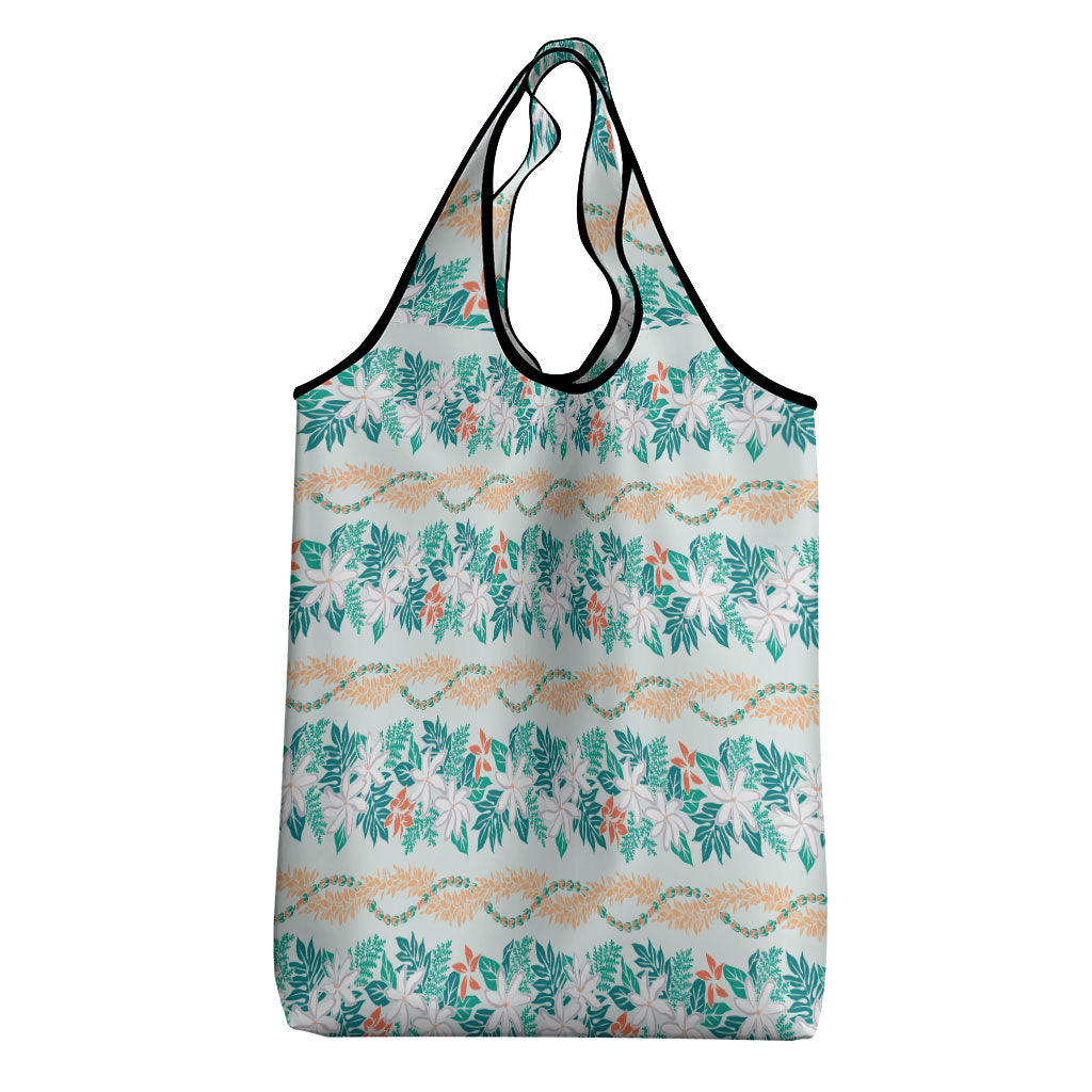 Monstera Tiare Plumeria Lei Pattern Grocery Bag Teal Version LT01 - Polynesian Pride