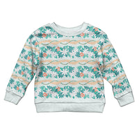 Monstera Tiare Plumeria Lei Pattern Kid Ugly Christmas Sweater Teal Version LT01 Kid Teal - Polynesian Pride