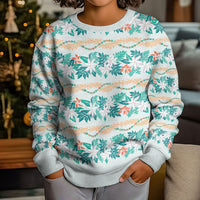 Monstera Tiare Plumeria Lei Pattern Kid Ugly Christmas Sweater Teal Version LT01 - Polynesian Pride